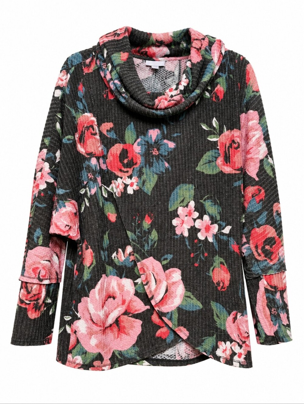 LuLaRoe Gray Pink Green Floral Kristen Cowl Neck Pullover Size Large